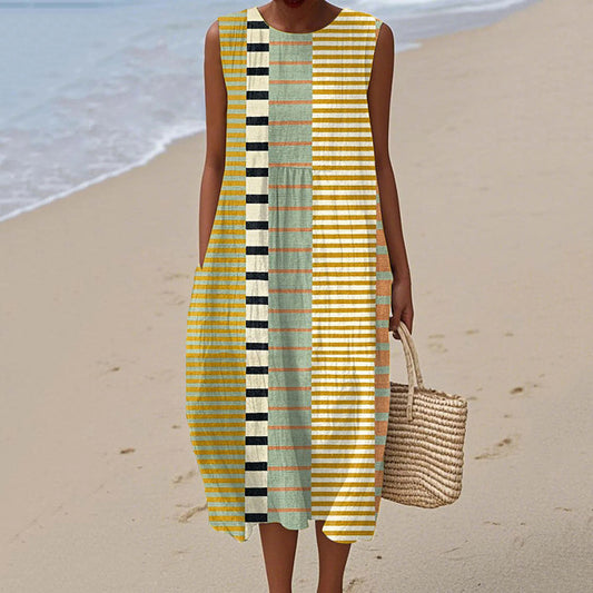 Women's Vintage Geometry Stripes Print Casual Dress elevenforest