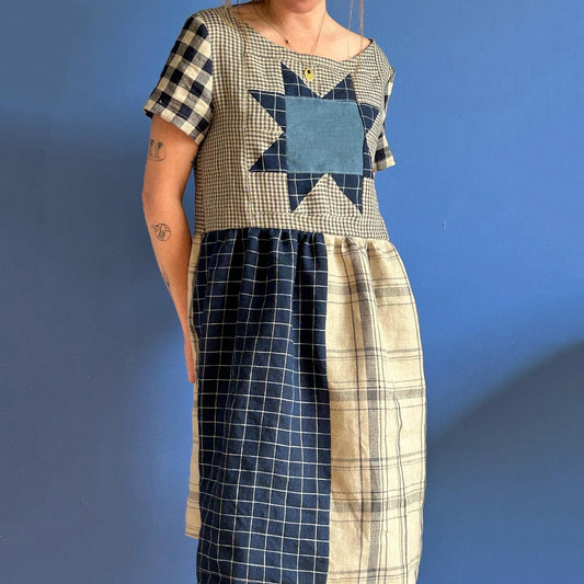 Women’s Vintage Geometric Plaid Patchwork Art Midi Dress elevenforest