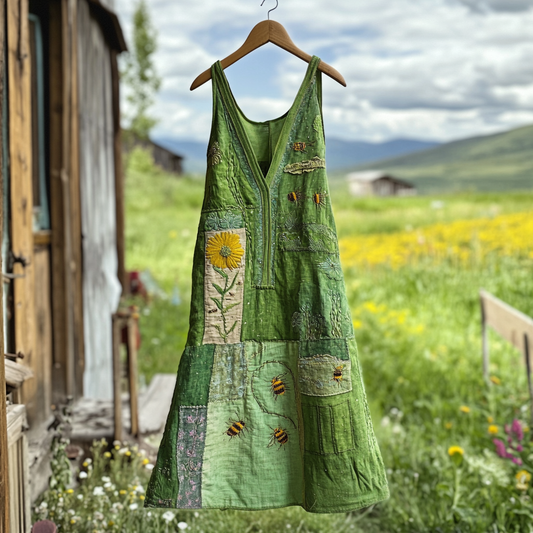 Women's Vintage Bee And Floral Print Sleeveless Dress elevenforest