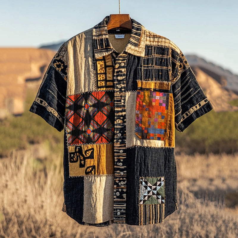 Men's Retro Amish Quilting Baskets Of Hope Linen Shirt elevenforest