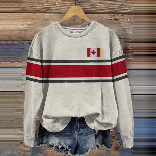 Women's Canadian Maple Leaf Stripe Basic Sweatshirt elevenforest
