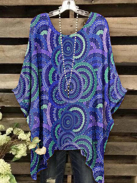 Women's Vintage Ethnic Circle Pattern Round Neck Top
