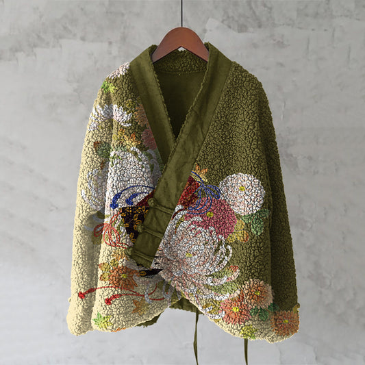 Vintage Japanese Floral Art Pattern Women's Kimono elevenforest