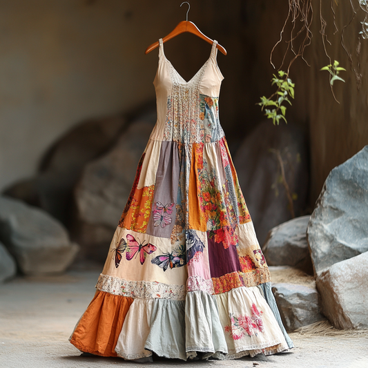 Women's Vintage Bohemian Patch Art Pattern Comfort Dress elevenforest