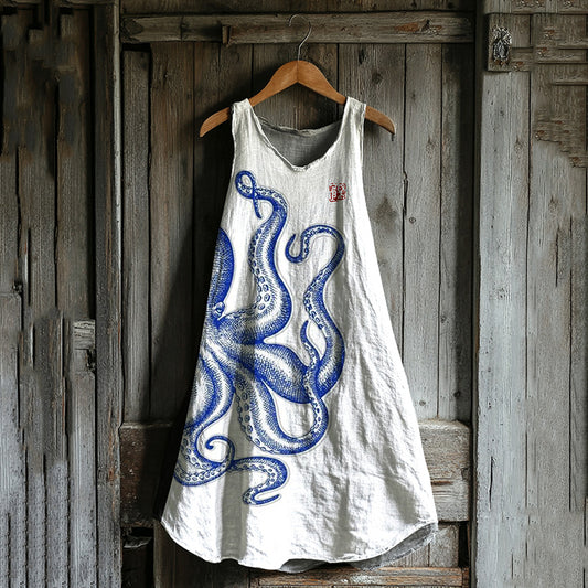 Japanese Octopus Legs Art Linen Tank Dress elevenforest