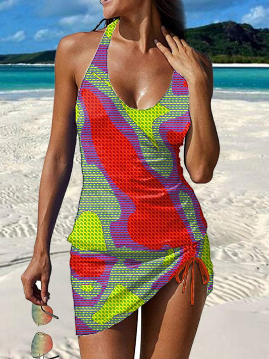 Women's Abstract Printed Shirred Swimsuit Set