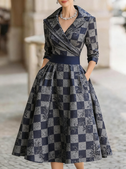 Women's abstract jacquard printed mid-length dress