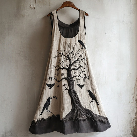 Viking Raven Life Of Tree Linen Tank Maxi Dress elevenforest