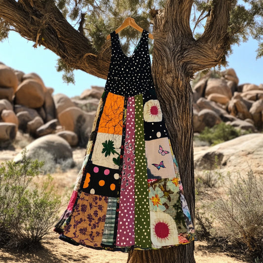 Women's Vintage Floral And Butterfly With Polka Dot Art Tank Dress elevenforest