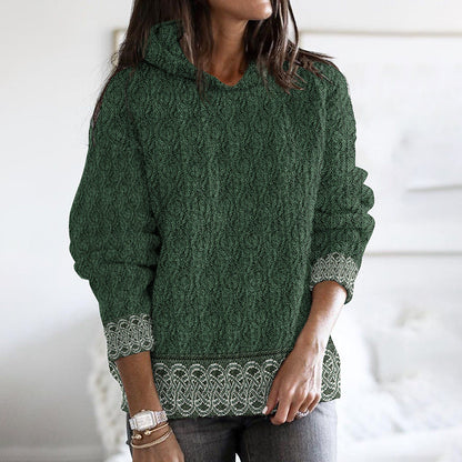 Women'S Celtic Knotted Creative Patchwork Hooded Aran Sweater elevenforest