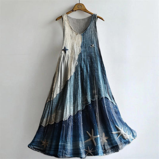 Women's Starfish Gradient Pattern Art Print Round Neck Sleeveless Cott
