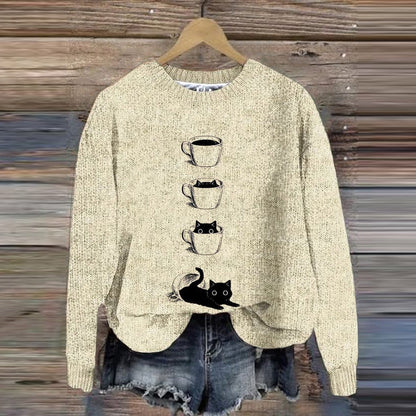 Cute Cup Cat Knitted Sweater elevenforest