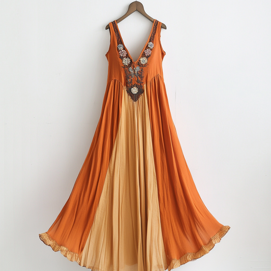 Women's Vintage Bohemian Floral Pattern V-neck Dress elevenforest