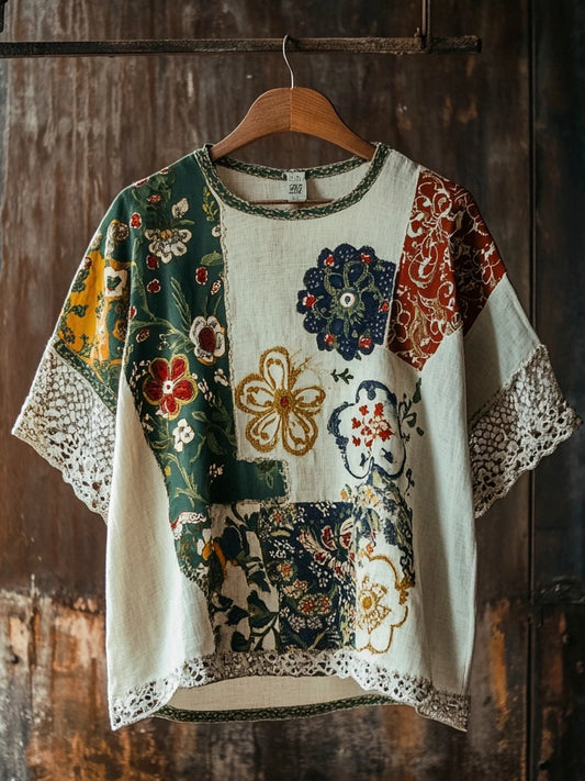 Vintage Ethnic Floral Linen Men's T-shirt elevenforest