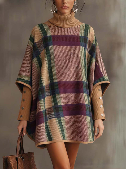 Light Brown Knitted Mini Dress Set With Colorful Outer Layer