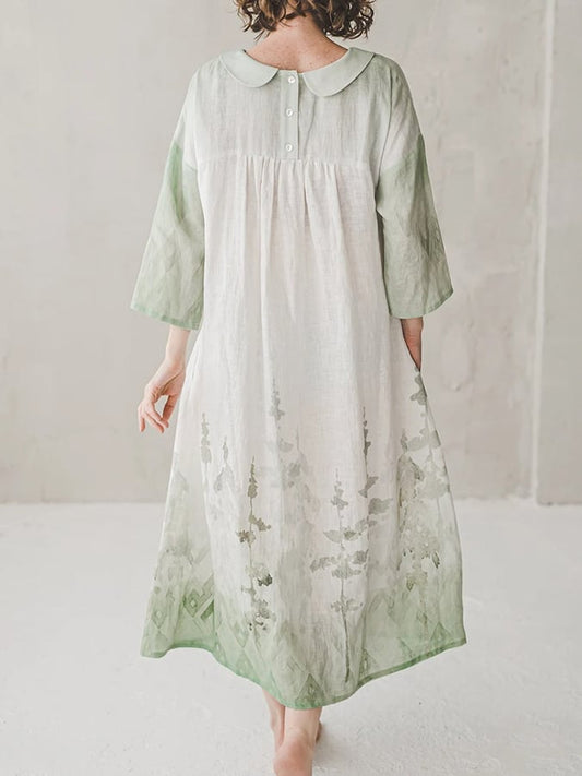 Women's Ombre Forest Print Linen Dress