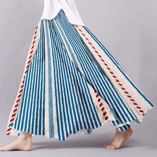 Vintage Bohemian Colorful Striped Linen Skirt elevenforest