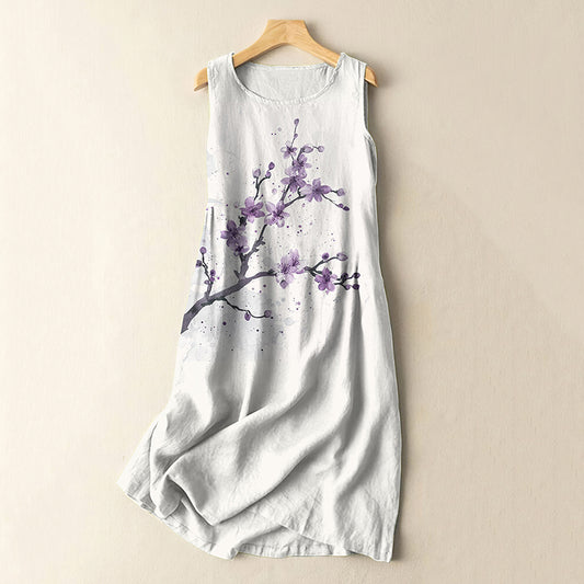 Vintage Lovely Purple Plum Blossom Art Pattern Casual Midi Dress elevenforest