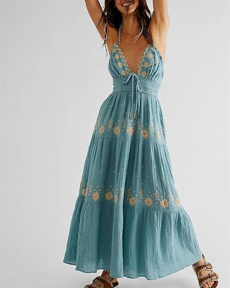 KS | Bohème embroidered maxi dress