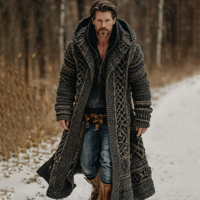 Men's Viking Celtic Knot Button Down Cozy Jacquard Cardigan Sweater artswardrobe