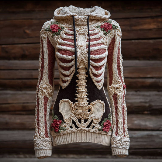 Comstylish Halloween Anatomy Art Flower Vintage Hooded Sweater