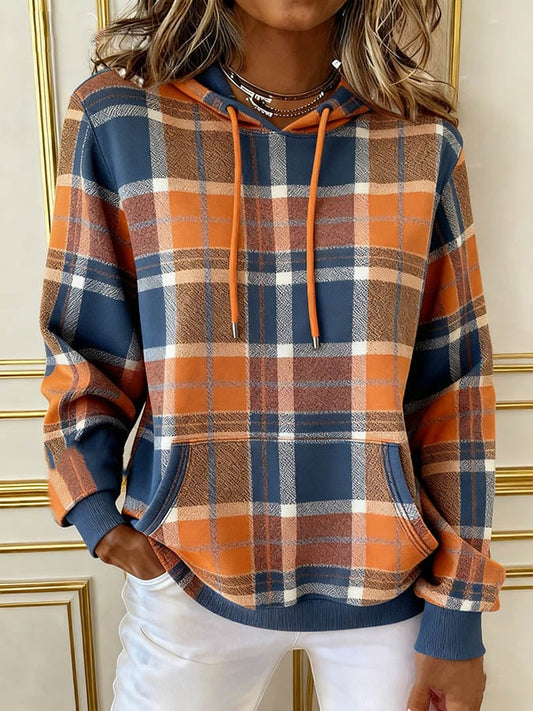 Women's Casual Contrast Color Hooded Sweatshirt 