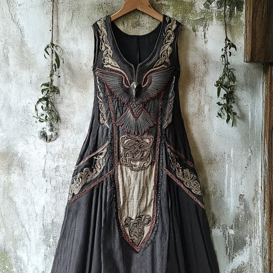 Vintage Viking Tribal Raven Graphics Art Linen Tank Dress elevenforest