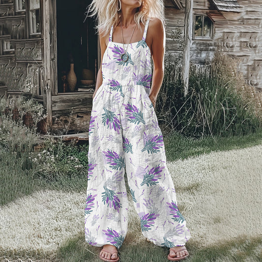 Women's Scottish Thistle Print Casual Jumpsuit elevenforest
