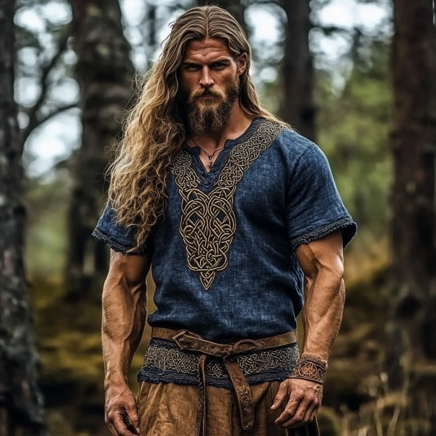 Men's Vintage Viking Celtic Knot Art Linen Blend Shirt elevenforest