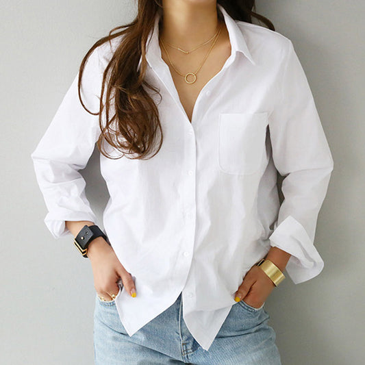 Solid Color Simple Lapel Long Sleeve Shirt elevenforest