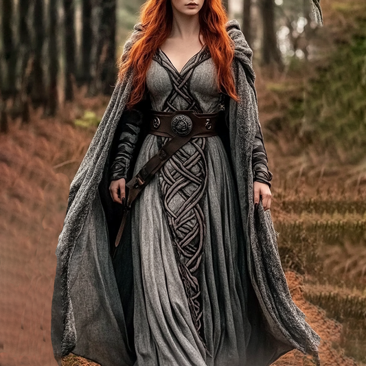 Vintage Viking Tribal Celtic Knot V Neck Midi Dress elevenforest
