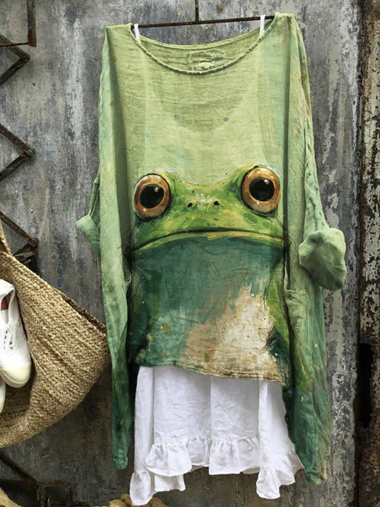 Comstylish Lovely Frog Art Flowy Linen Tunic