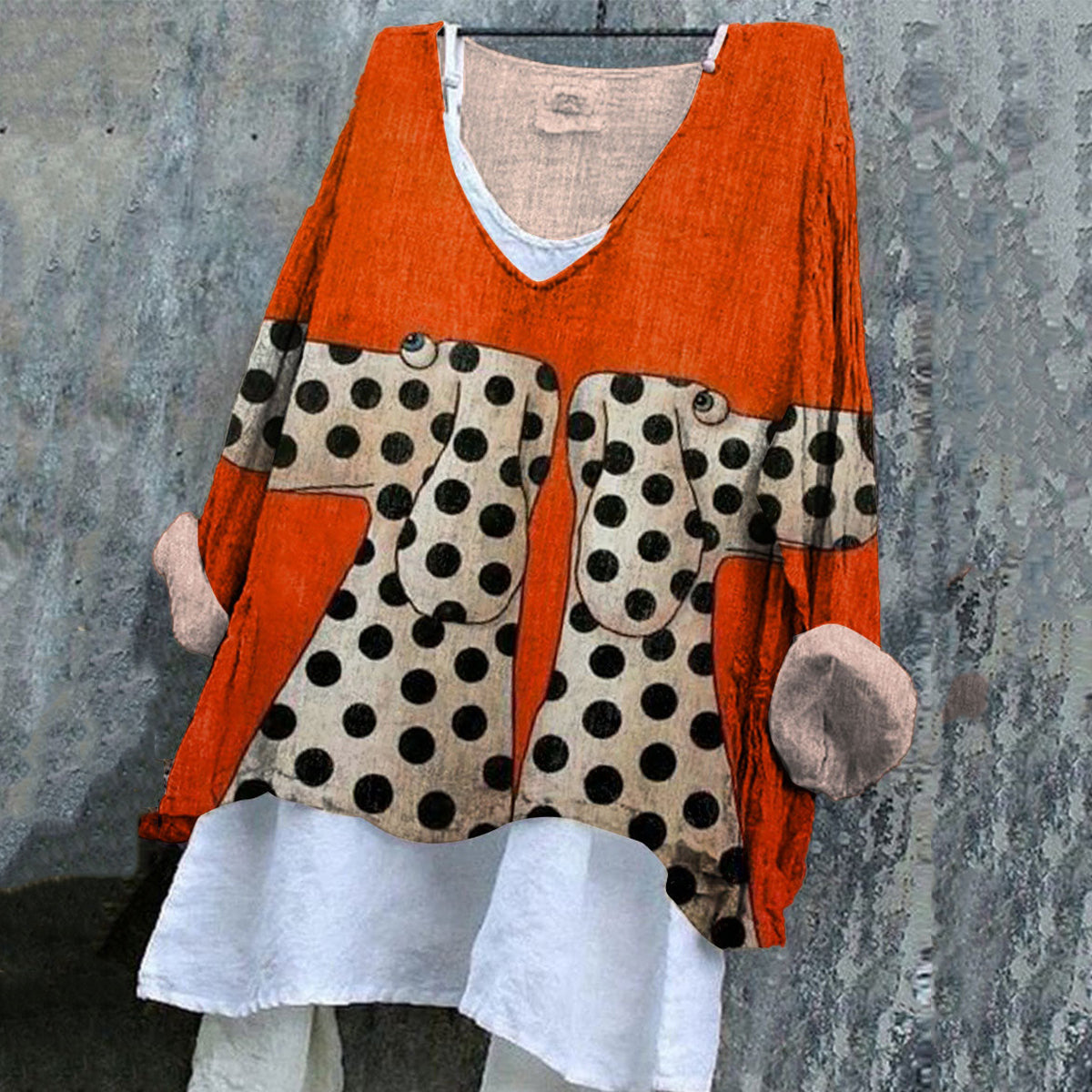 Women's Abstract Dogs Art Print Casual Cotton And Linen Shirt elevenforest