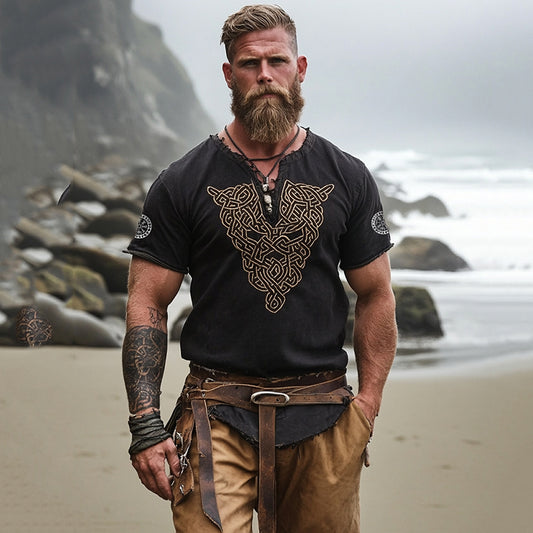Men's Vintage Viking Print Cotton And Linen Shirt elevenforest