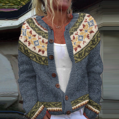 Vintage Icelandic Pattern Art Print Cozy Button Sweater elevenforest