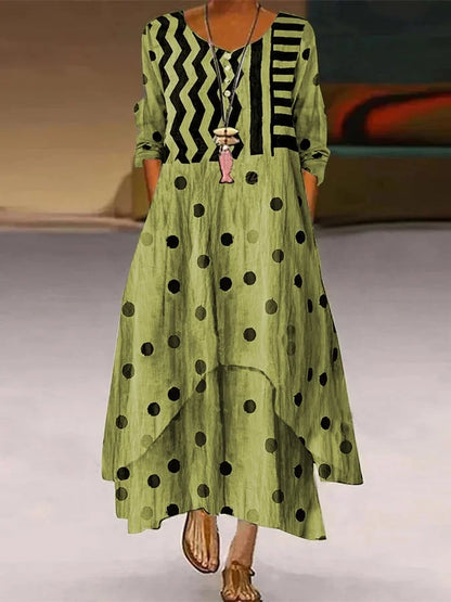 KS | Maxi dress with polka dot and geometric pattern
