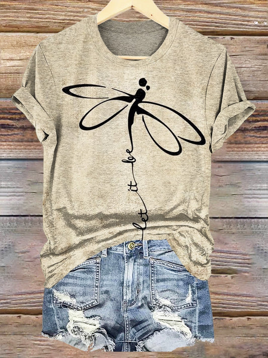 Dragonfly Let It Be Print Crew Neck T-shirt