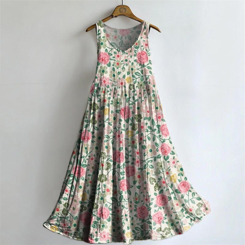 Women's Vintage Floral Embellished Pattern Art Print Round Neck Sleeve