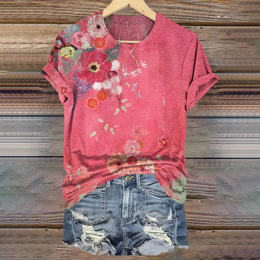 Floral Art Print Casual T-Shirt
