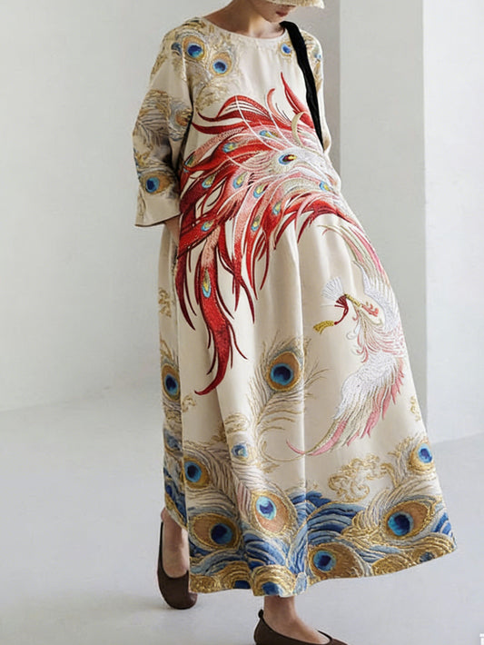 Japanese Art Retro Leisure Linen Dress elevenforest