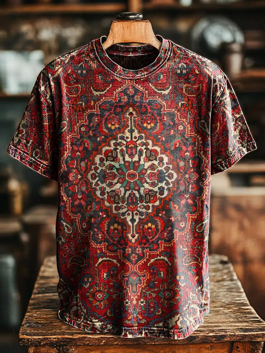 Vintage National Flowers pattern Art Print Casual T-shirt For Men And