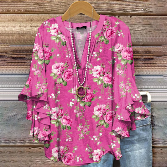 Women's Floral Pattern Art Print Cotton Linen Casual Shirt
