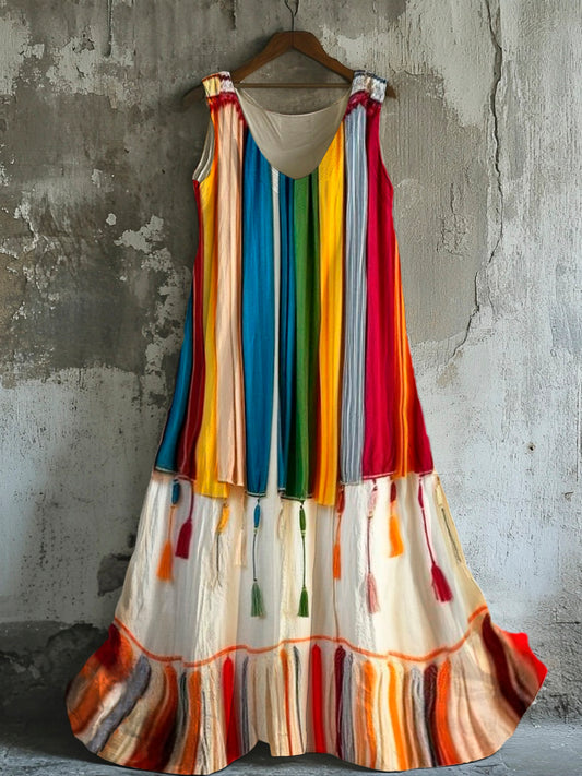 Colorful Bohemian Women's Linen Vest Dress elevenforest
