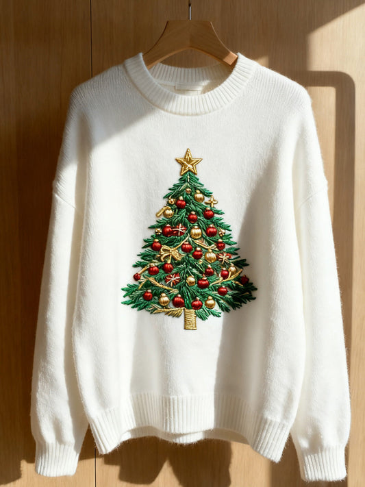 Comstylish Women's Christmas Art Print Casual Sweater