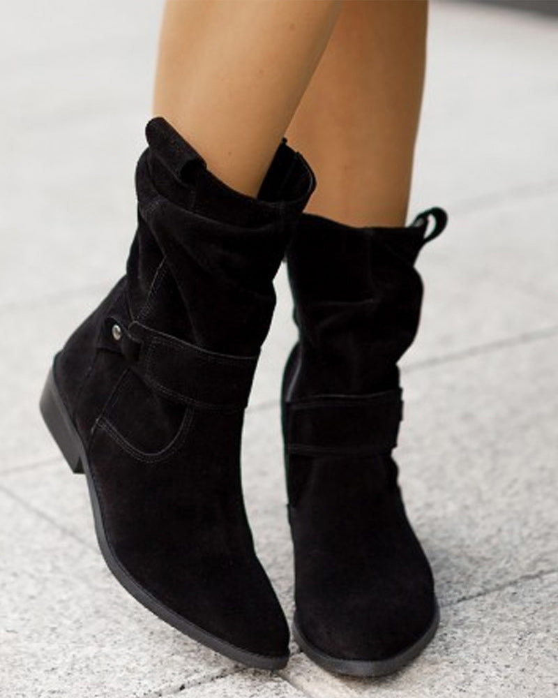 Mid-calf boots with strap detail