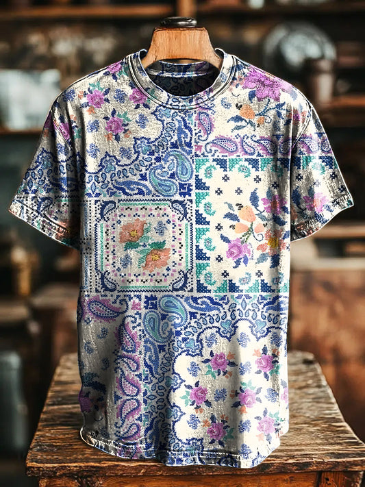 Paisley National Floral pattern Assembling Vintage Art Print Casual T-