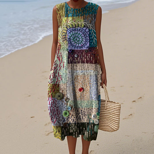 Vintage Patchwork Art Linen Tank Dress elevenforest