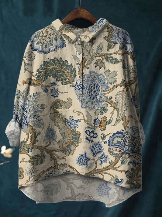 Ink Painting Of Flowers And Plants Print Cotton And Linen Shirt