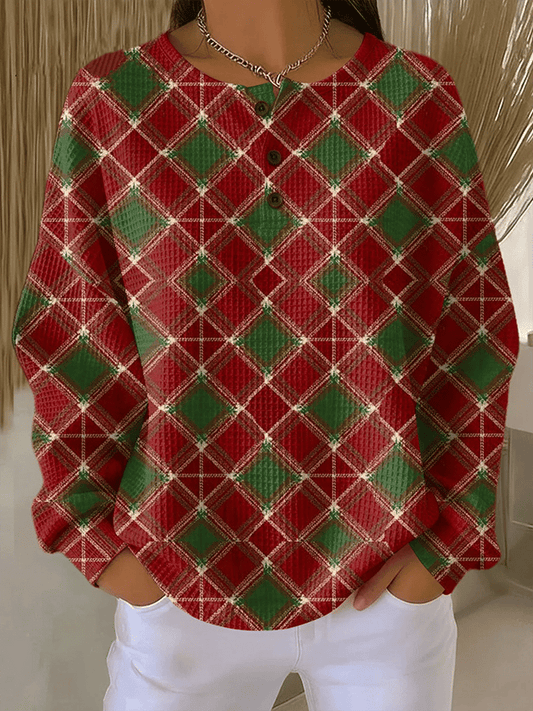 Women'S Casual Contrast Plaid Top 