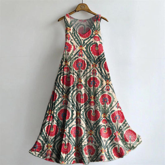 Women's Vintage Floral Embellished Pattern Art Print Round Neck Sleeve